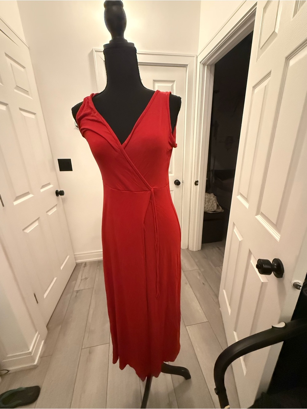 Caution To The Wind Red Sleeveless Wrap Midi Dress